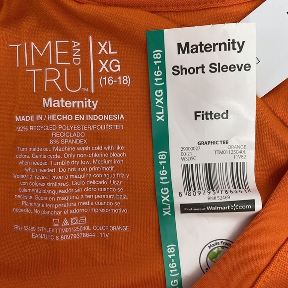 Time and Tru Maternity Top Size XL Pumpkin Short Sleeve Ruched Stretch - Picture 11 of 12